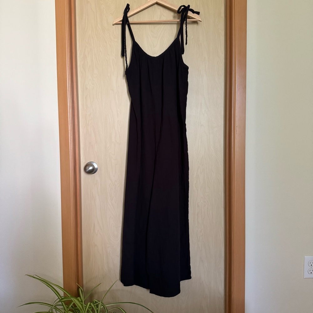 Women’s Wide Leg Jumpsuit with Tie Straps - Black